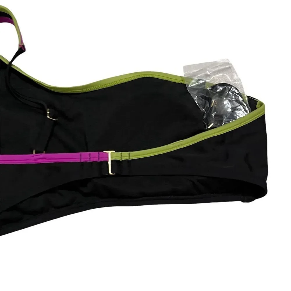 Shade‎ & Shore Women's One Shoulder Bralette Bikini Top Black Size XL NWT